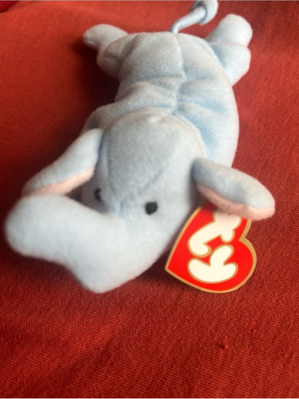 Ty Blue Elephant Beanie Baby Plush with Red Heart Tag